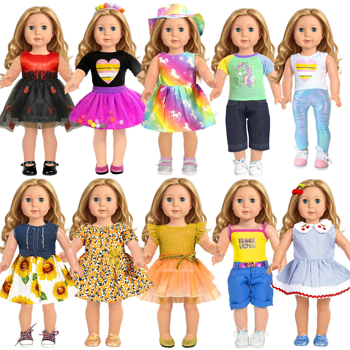 ARTST American 18 inch doll clothes set displaying a complete wardrobe for imaginative play