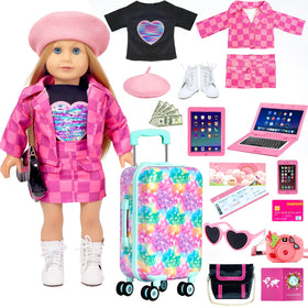 ARTST American 18-inch doll travel suitcase with rainbow design for imaginative play.