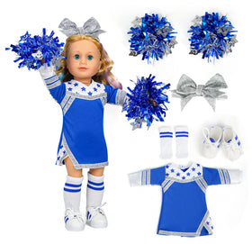 ARTST cheer dress in blue star-print for 18-inch dolls showcases soft fabric and vibrant color