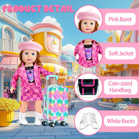ARTST pink sunglasses for a fashionable travel look on the doll.
