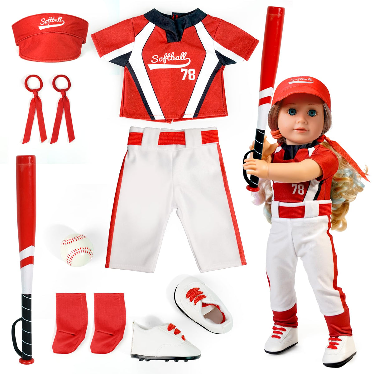 ARTST softball cap on an 18 inch doll for a bold game day look.