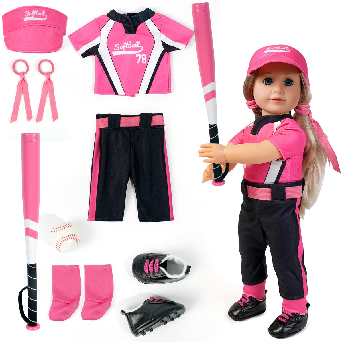 ARTST softball uniform doll outfit in rose pink for stylish playtime