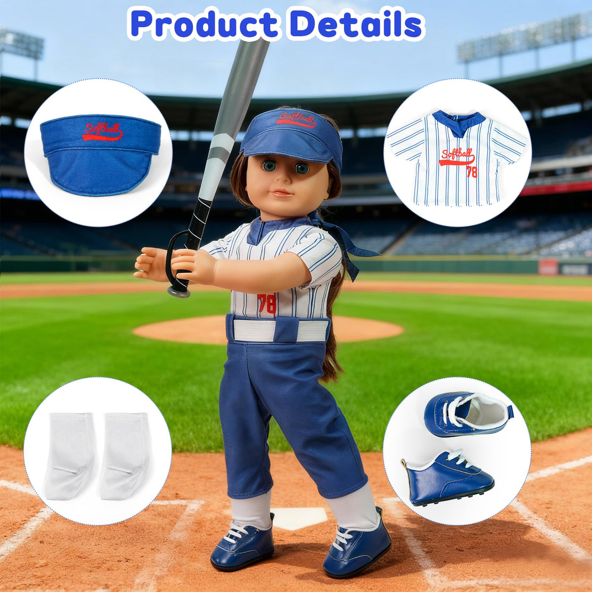 ARTST softball uniform doll outfit shoes and socks complete the on-field look.