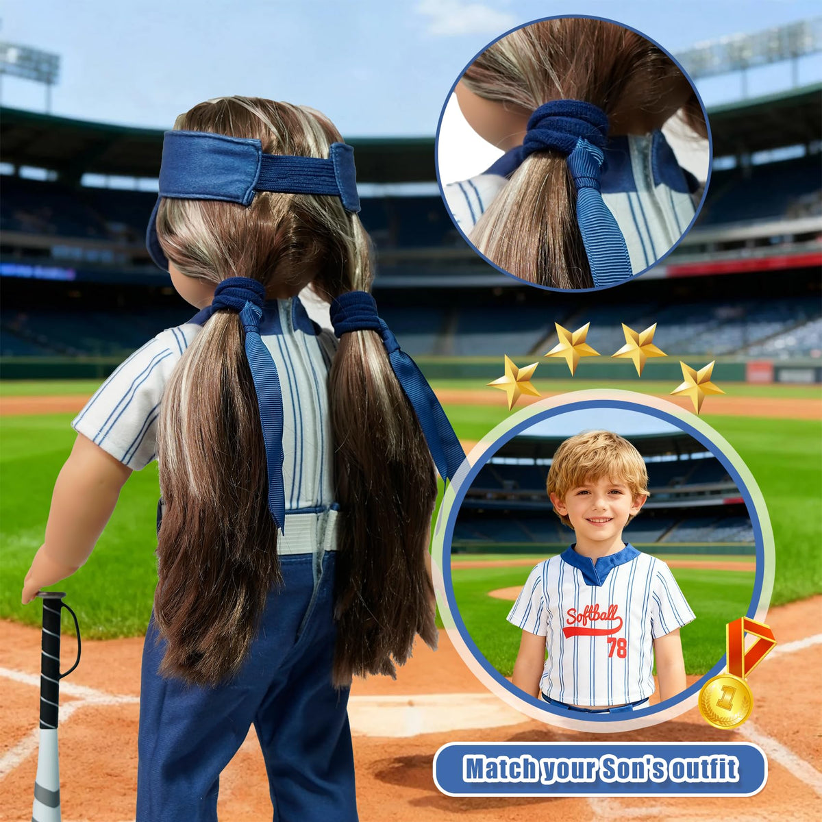 ARTST softball uniform doll outfit back Velcro design for quick dressing.