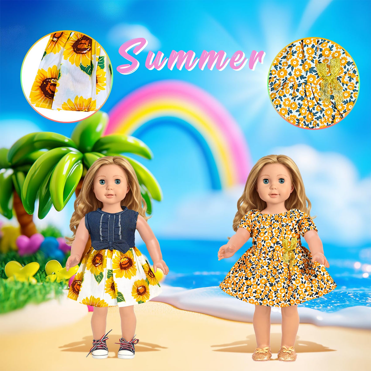ARTST sunflower dress for 18 inch dolls adds sunny charm and quick outfit changes