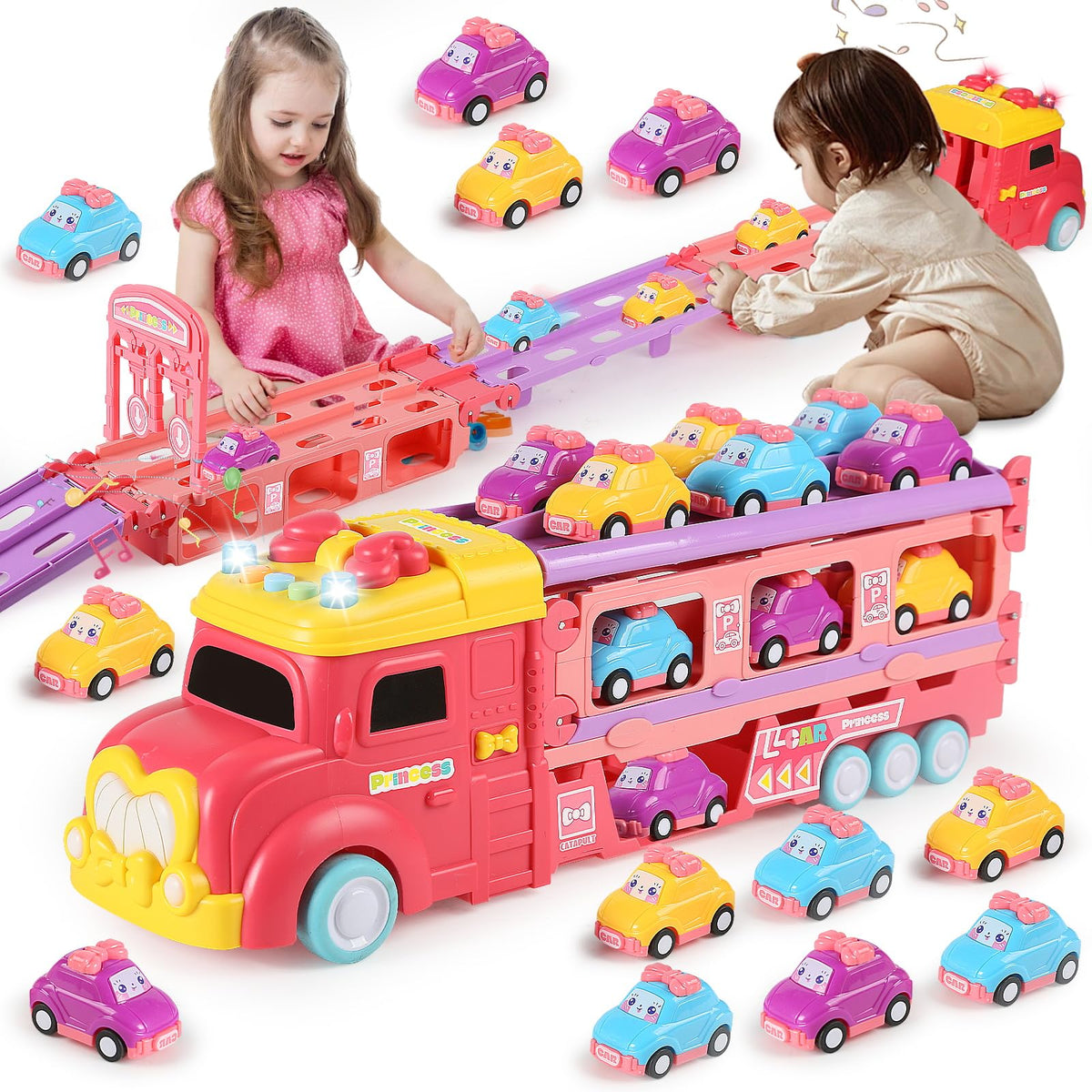 aruemp 12-in-1 Princess Carrier Truck side view for imaginative play and storage