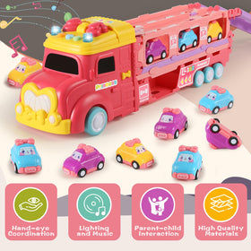 aruemp 12-in-1 Princess Carrier Truck top view with cars ready to launch