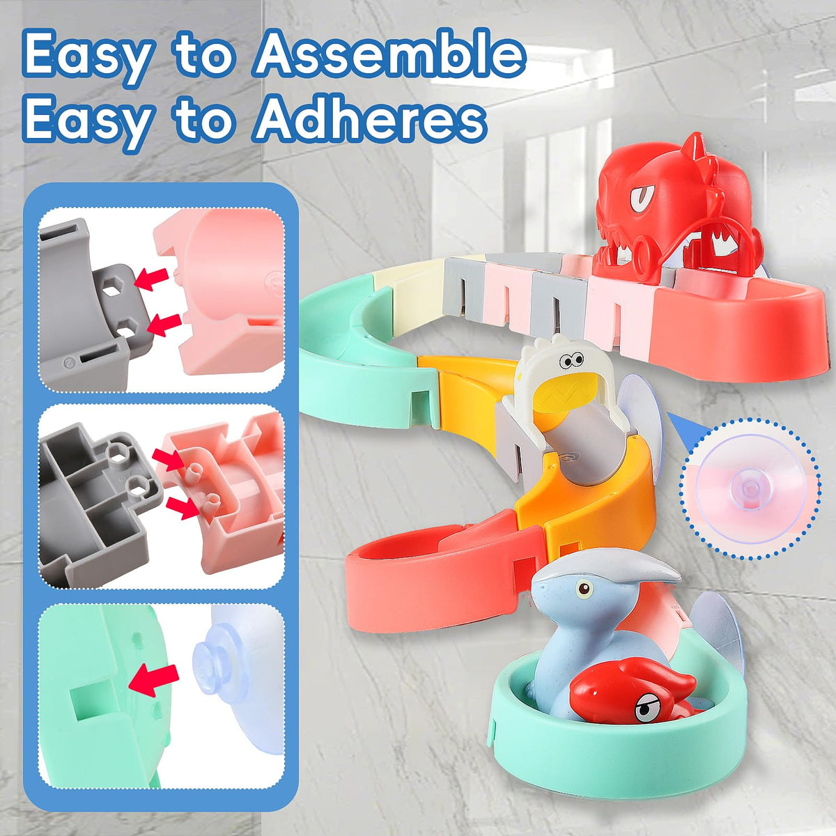 aruemp bath toy with dino cars and tracks helps kids race water-powered cars