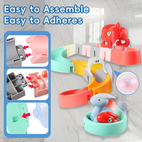 aruemp bath toy with dino cars and tracks helps kids race water-powered cars