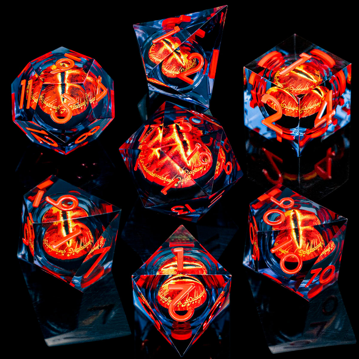 ARUOHHA liquid core dice showing a striking visual during rolls.