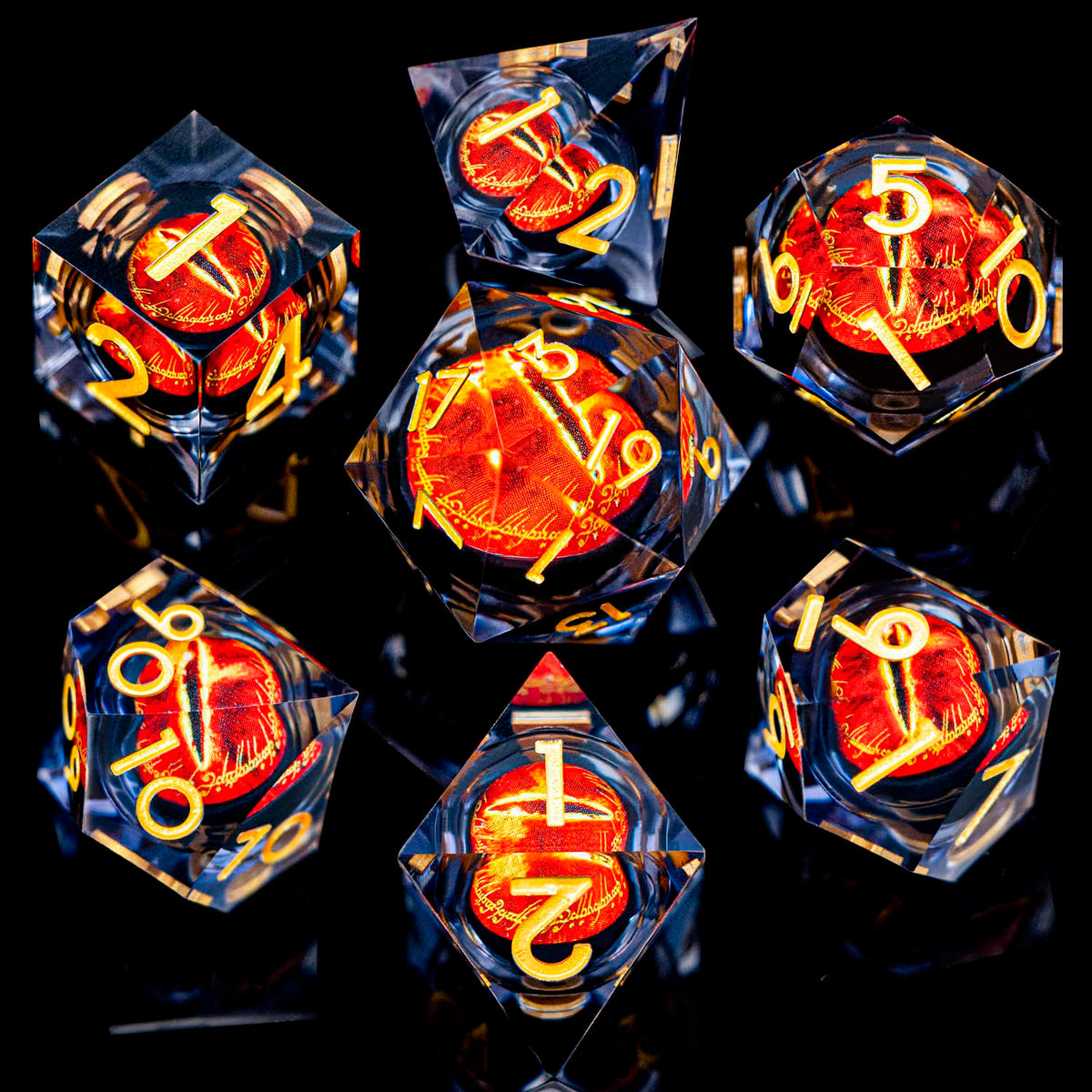 ARUOHHA DND resin dice set displayed full collection for RPG versatility.