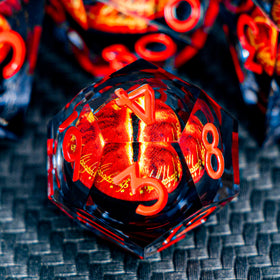 ARUOHHA sharp-edge polyhedral dice set ready for D&D play.