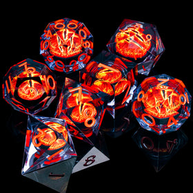 ARUOHHA seven-piece resin dice kit including the percentile die.