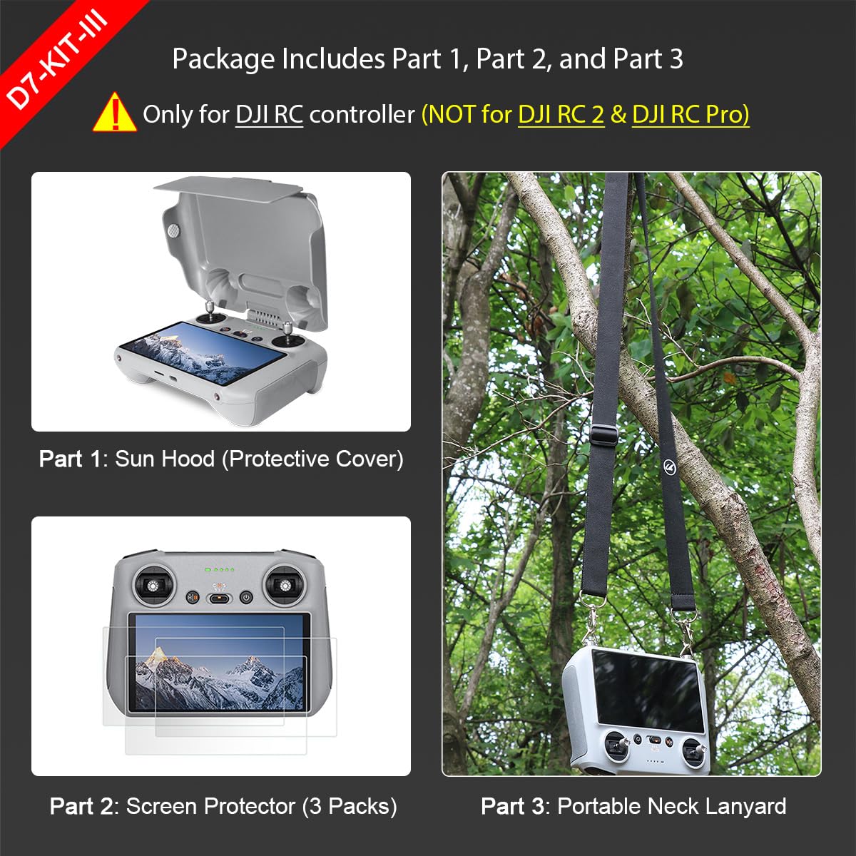 Arzroic screen protector kit for DJI RC 3-pack protects the screen while preserving touch sensitivity.