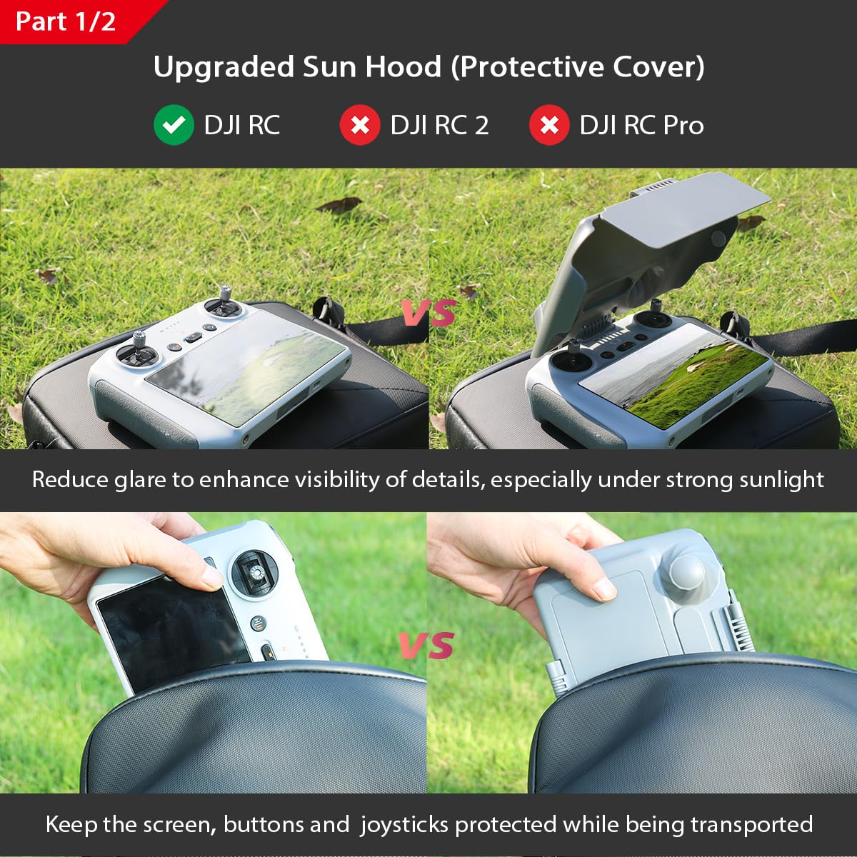Arzroic sun hood tilt at 180 degrees for flexible viewing.