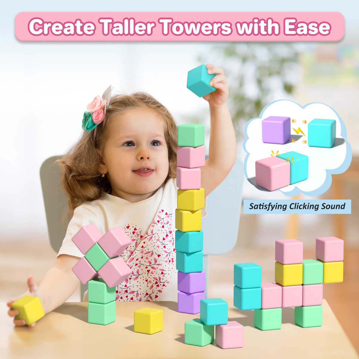 Asago macaron blocks close-up demonstrating toddler-friendly assembly and exploration.