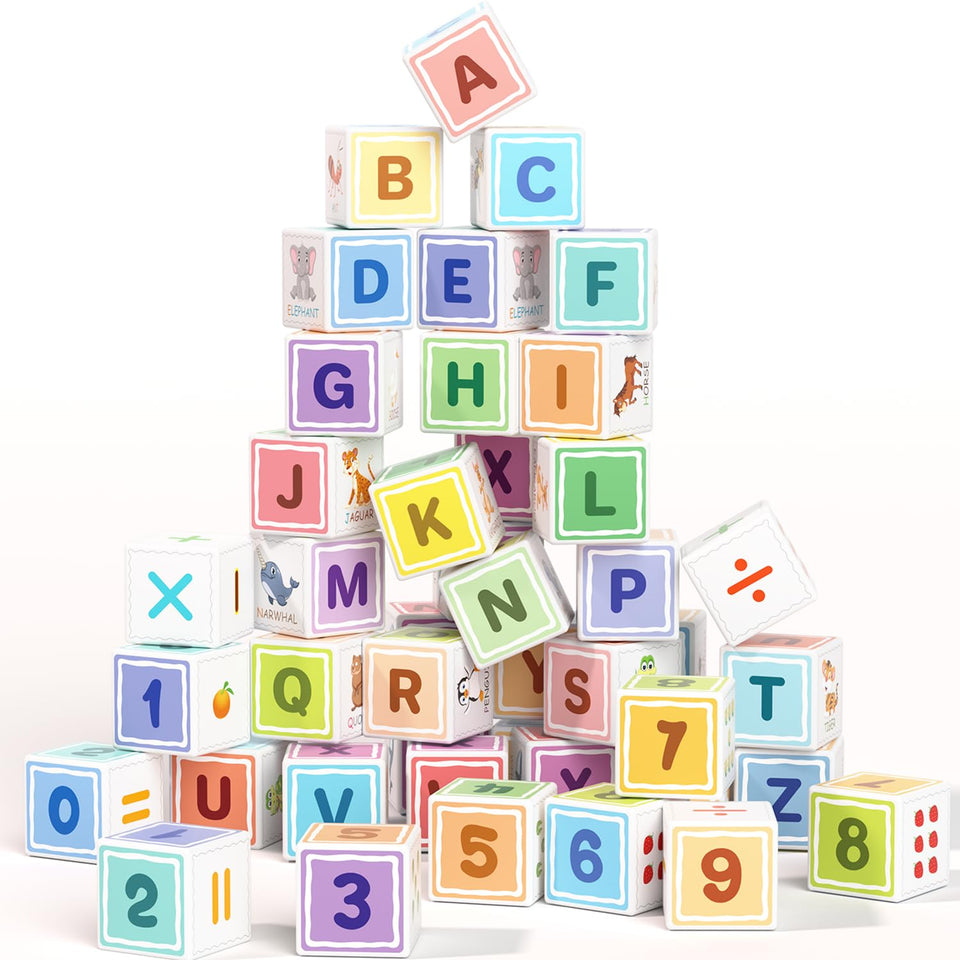 Asago magnetic blocks ABC-123 showcase colorful letters and numbers for early learning fun.