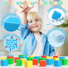 Asago magnetic blocks color-recognition play session with bright cubes supporting early color learning.
