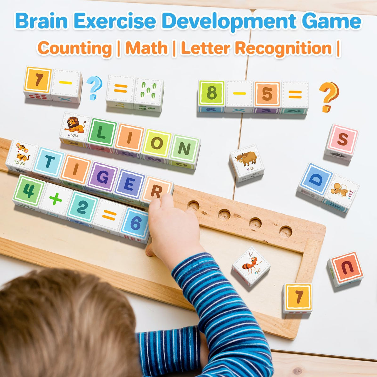 Asago blocks with colorful prints aid character recognition and problem-solving during play.