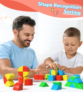 Asago blocks set with cubes, triangles, and sectors encourages geometric shape recognition.