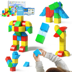 Asago magnetic blocks front view in vibrant colors for creative toddler play.