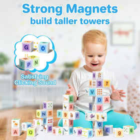 Asago magnetic blocks teach ABCs and 123s through hands-on building.