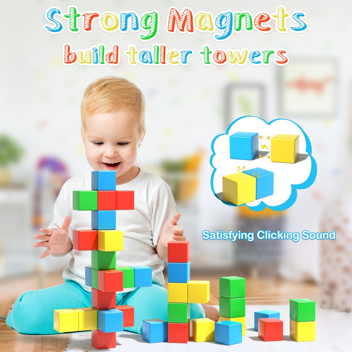 Asago magnetic blocks tactile-sensory play with smooth edges for small hands.