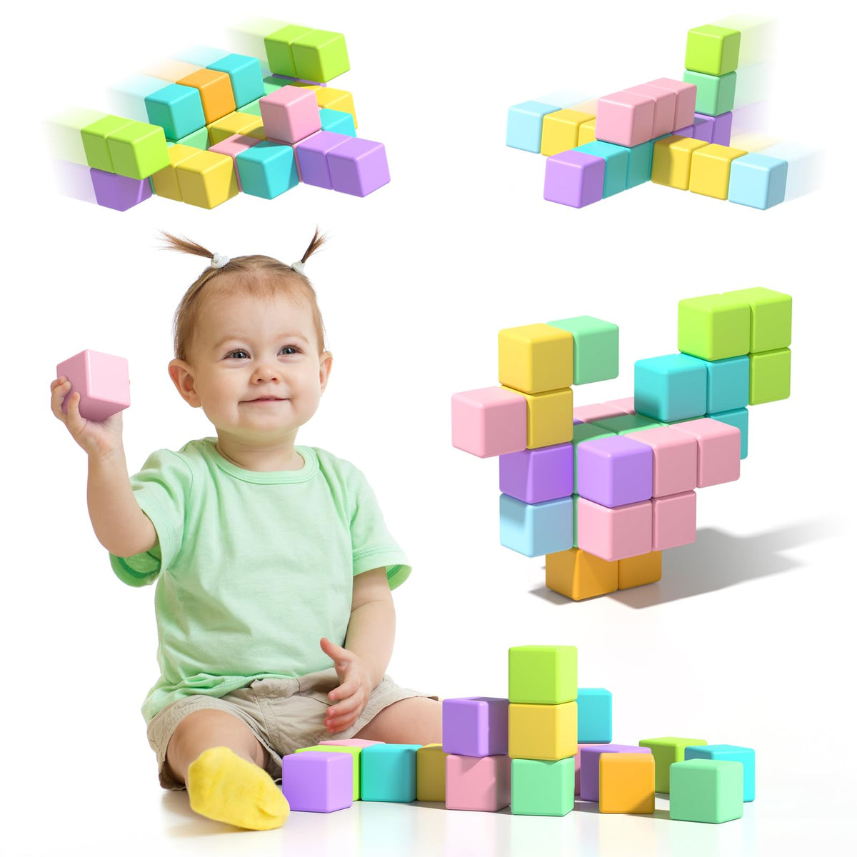 Asago magnetic blocks for toddlers—56-piece set for open-ended play.