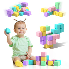 Asago magnetic blocks for toddlers with smooth edges for easy gripping.