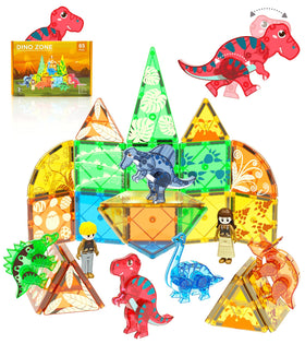 Asago magnetic tiles show 3D dinosaurs for immersive play and storytelling