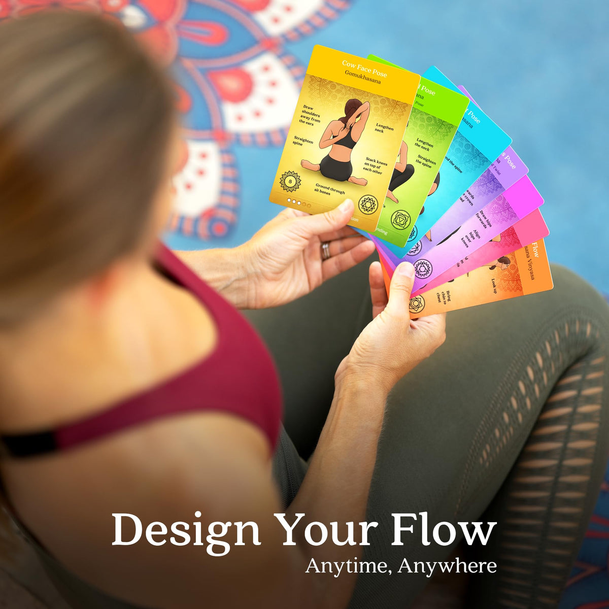 Asana Moon cards use color-coded indicators for skill and alignment guidance