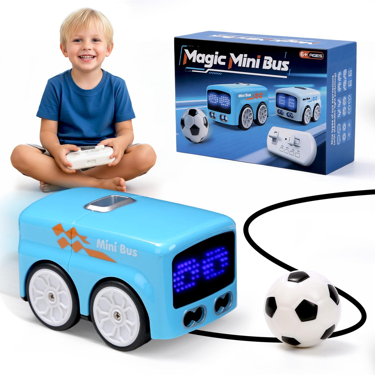 ASFHJP Magic Mini RC Bus blue front view emphasizes compact indoor-friendly design.