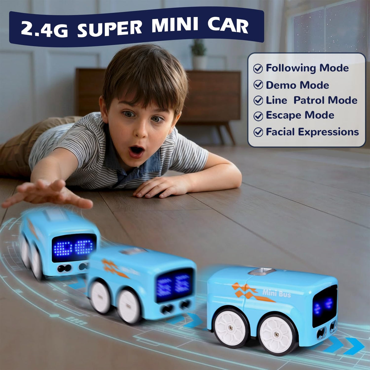 ASFHJP Magic Mini RC Bus escape mode shows obstacle avoidance.