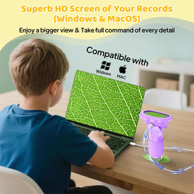 Ashfly Kids Microscope connects to Mac and Windows for easy viewing.