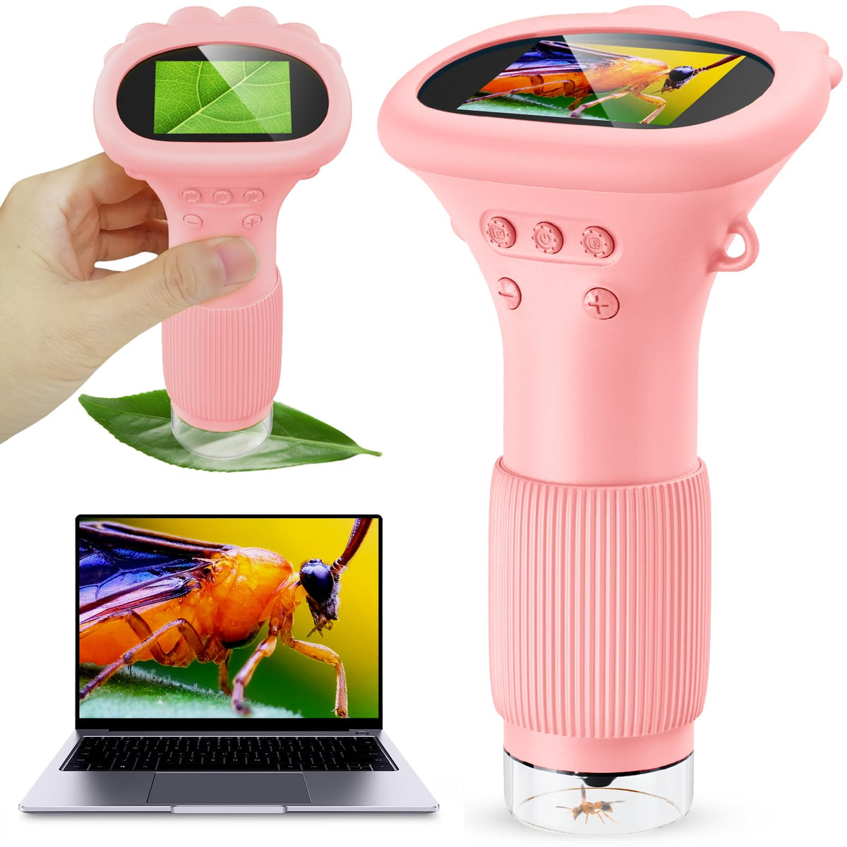 Ashfly kids microscope pink handheld for on-the-go observation.