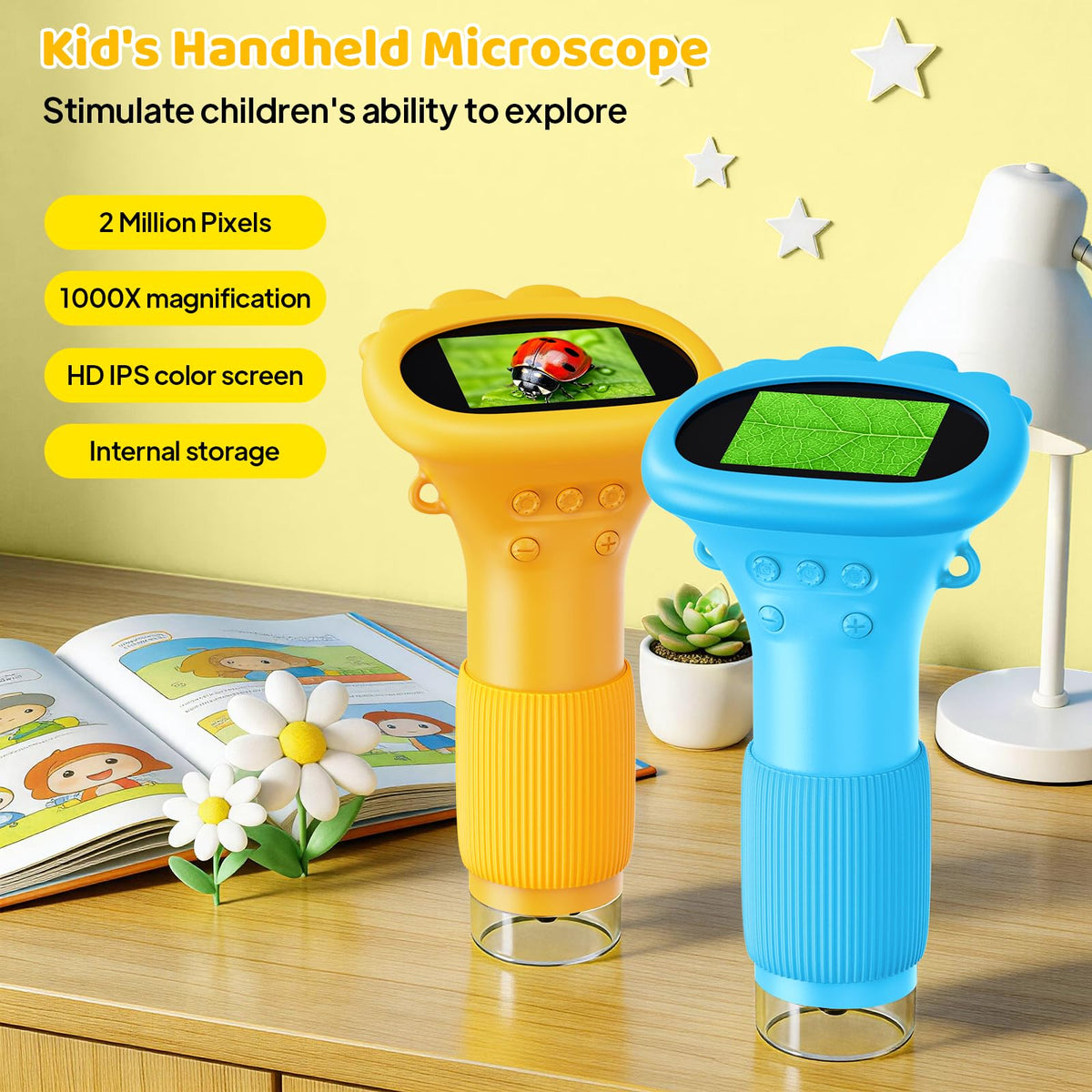 Ashfly Kids Microscope with detachable screen and lanyard is easy to carry.
