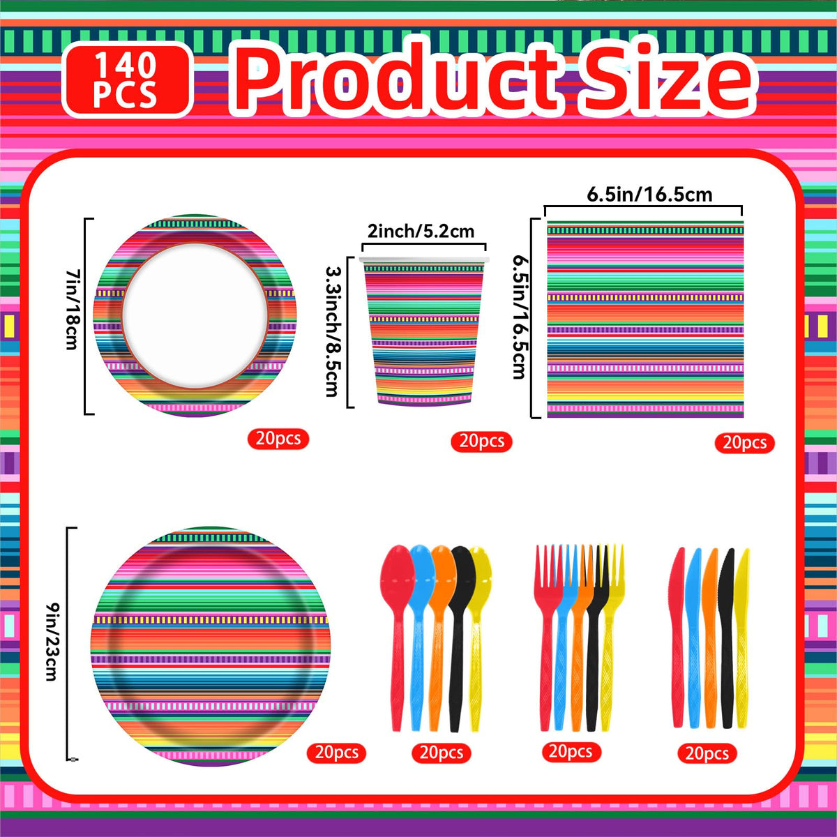 ASLERMURE serape fiesta plates 7-inch ideal for nachos and side servings.