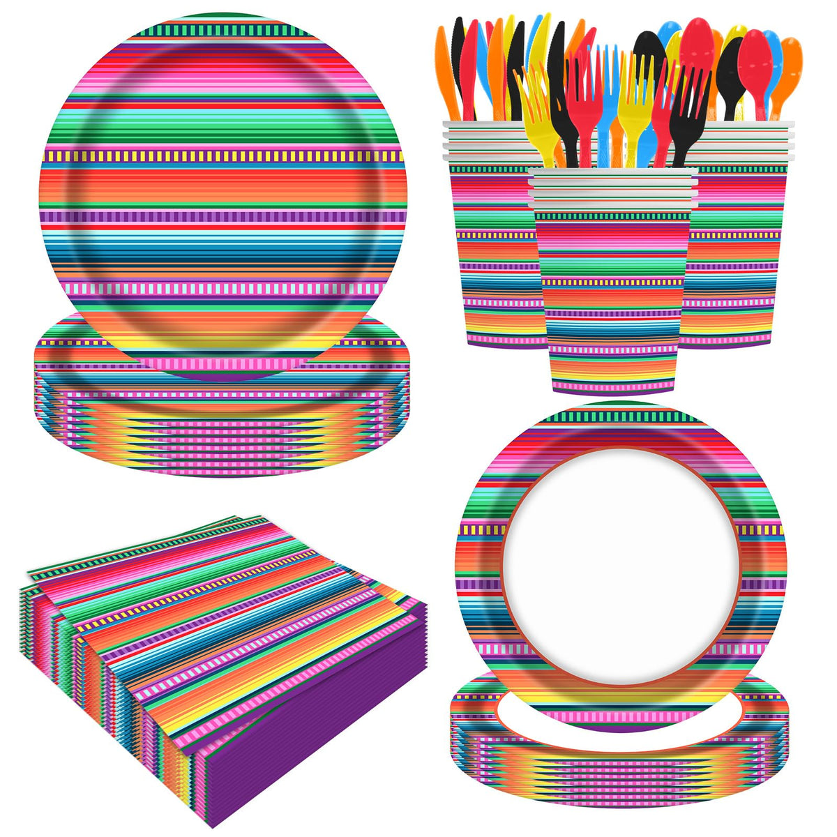 ASLERMURE serape fiesta plates 9-inch for sturdy taco serving at parties.