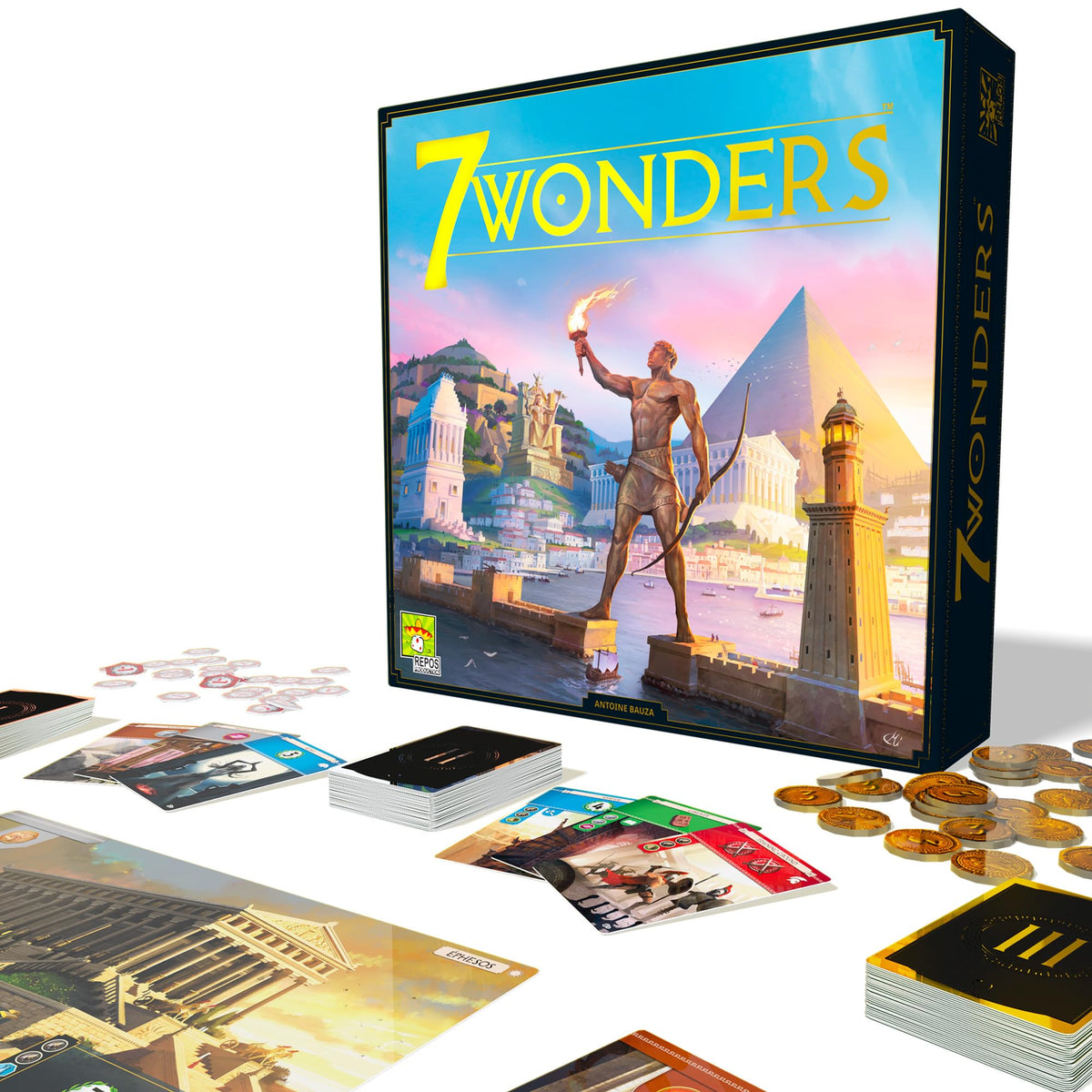 Asmodee 7 Wonders age cards deck showing diverse strategies for ages 10 and up