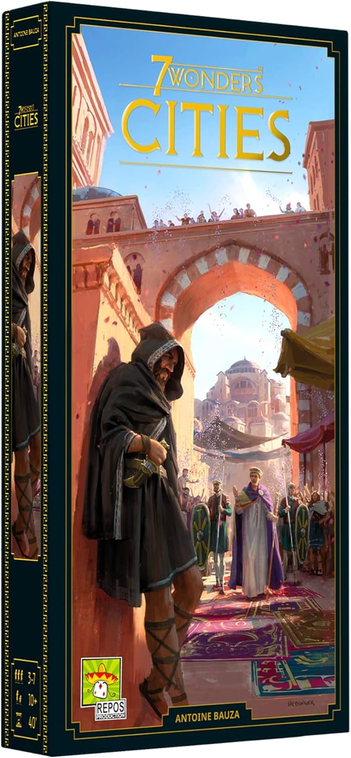 Asmodee 7 Wonders Cities Expansion box with gold leaf for an elegant display