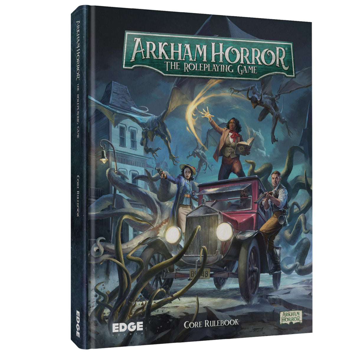 Asmodee Arkham Horror Core Rulebook cover with moody 1920s art for immersive sessions