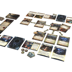 Asmodee Arkham Horror Chapter Two Core Set components organized for easy setup.