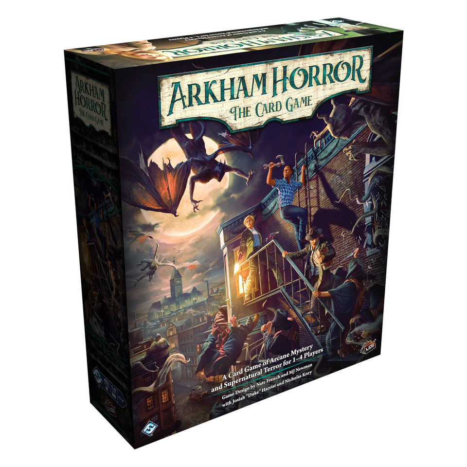 Asmodee Arkham Horror Chapter Two Core Set cover; investigators gearing up for cooperative mystery.
