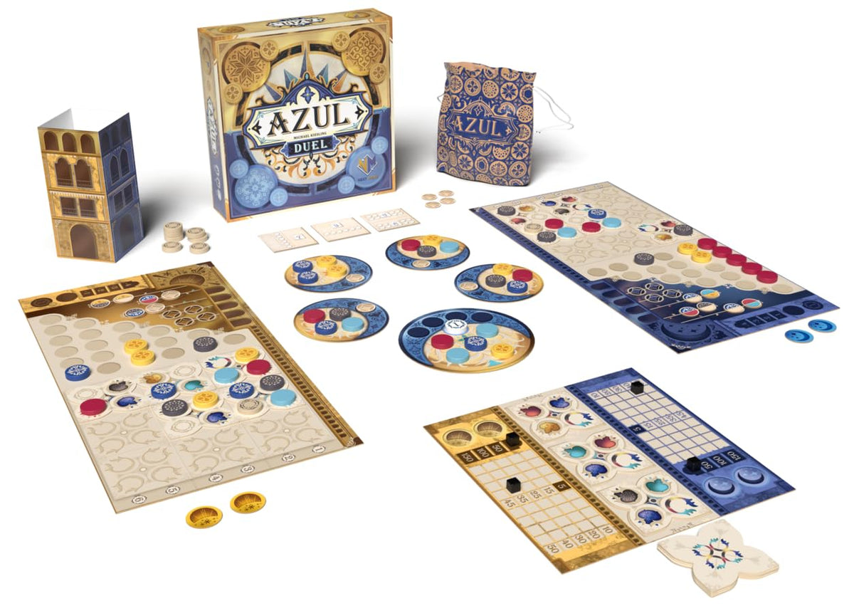 Asmodee Azul Duel pattern plates enable varied, mosaic-inspired layouts.