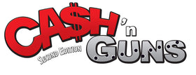 Asmodee Cash N Guns 2nd Edition table setup with loot tokens ready for play.