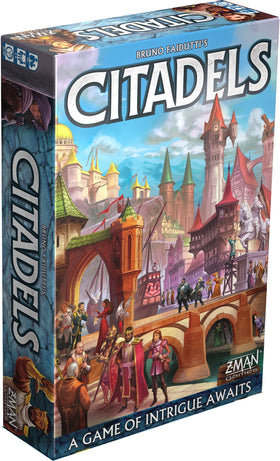 Asmodee Citadels Revised Edition box front, travel-ready packaging for on-the-go play.