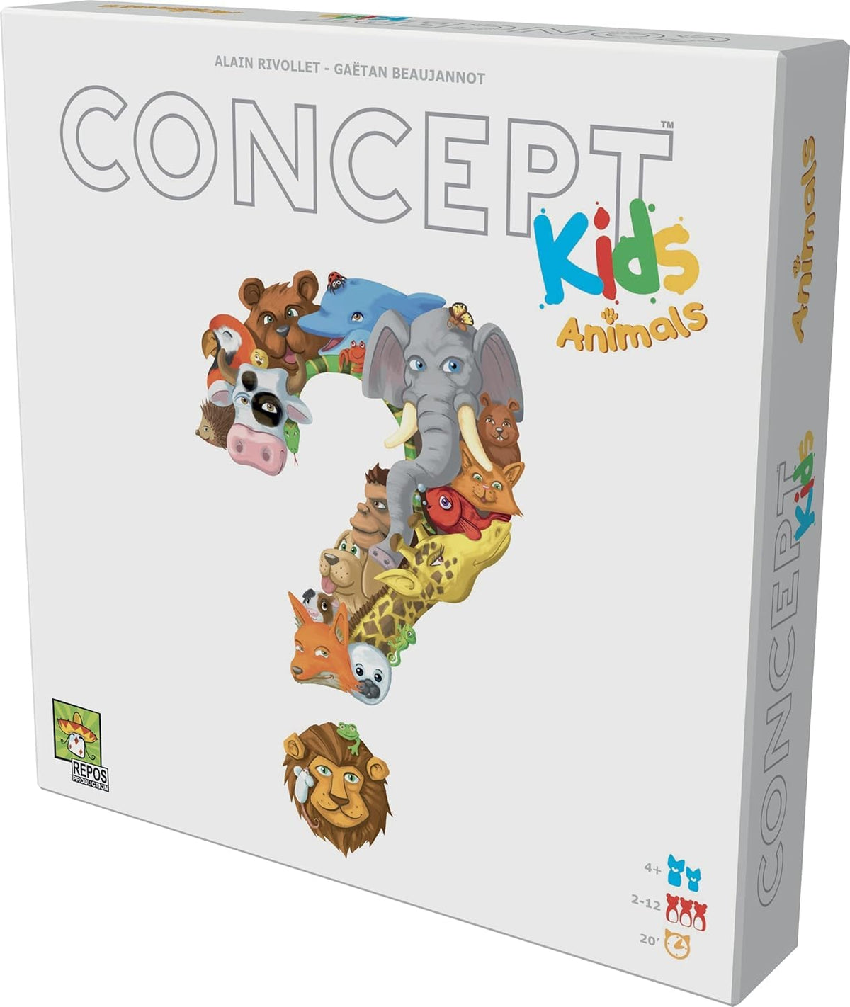 Asmodee Concept Kids Animals board with illustrated icons supports cooperative guessing for family play.