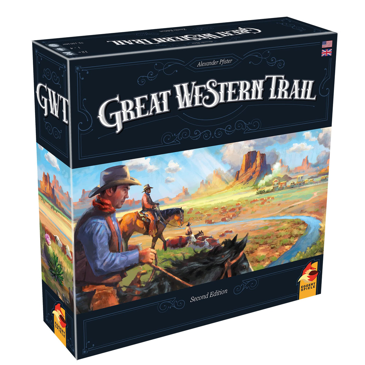 Asmodee Great Western Trail 2nd Edition cover showing western scenery for strategic play