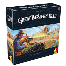 Asmodee Great Western Trail 2nd Edition cover showing western scenery for strategic play