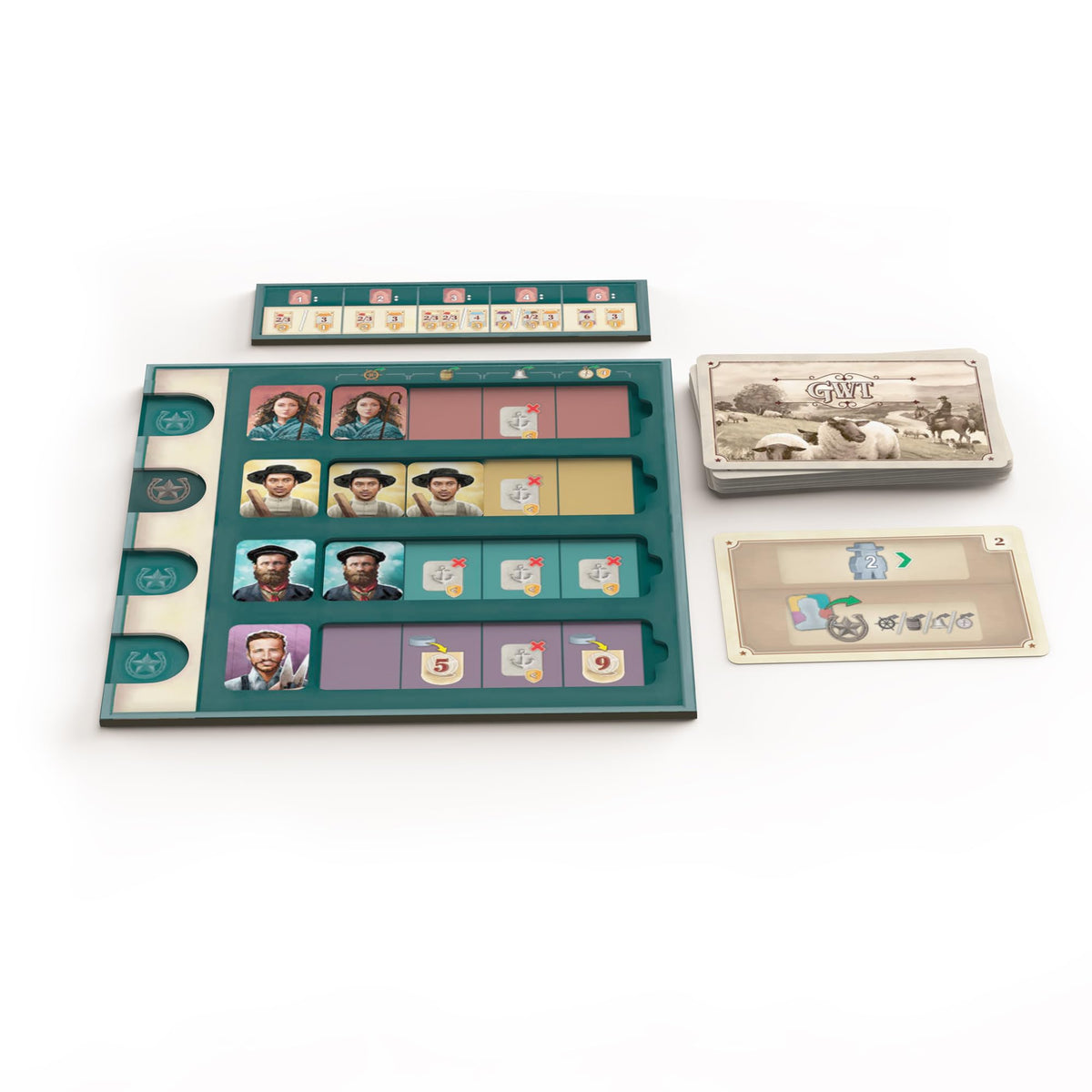 Asmodee Great Western Trail 2nd Edition NZ player pieces enable smooth family play.